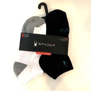 SPYDER TECH Low Cut Socks Cushioned Footbed 5prs Shoe Size 6-12 Black white grey